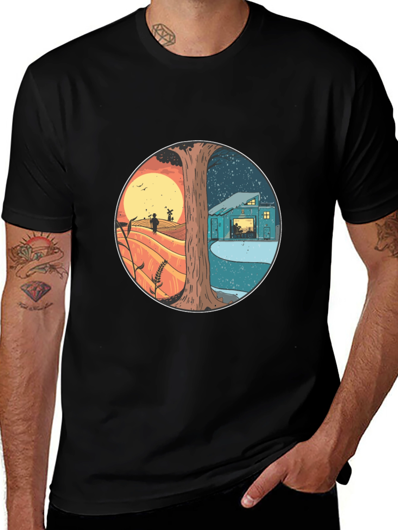 Variant 18 of Day and Night Graphic Tee - Nature Inspired T-Shirt