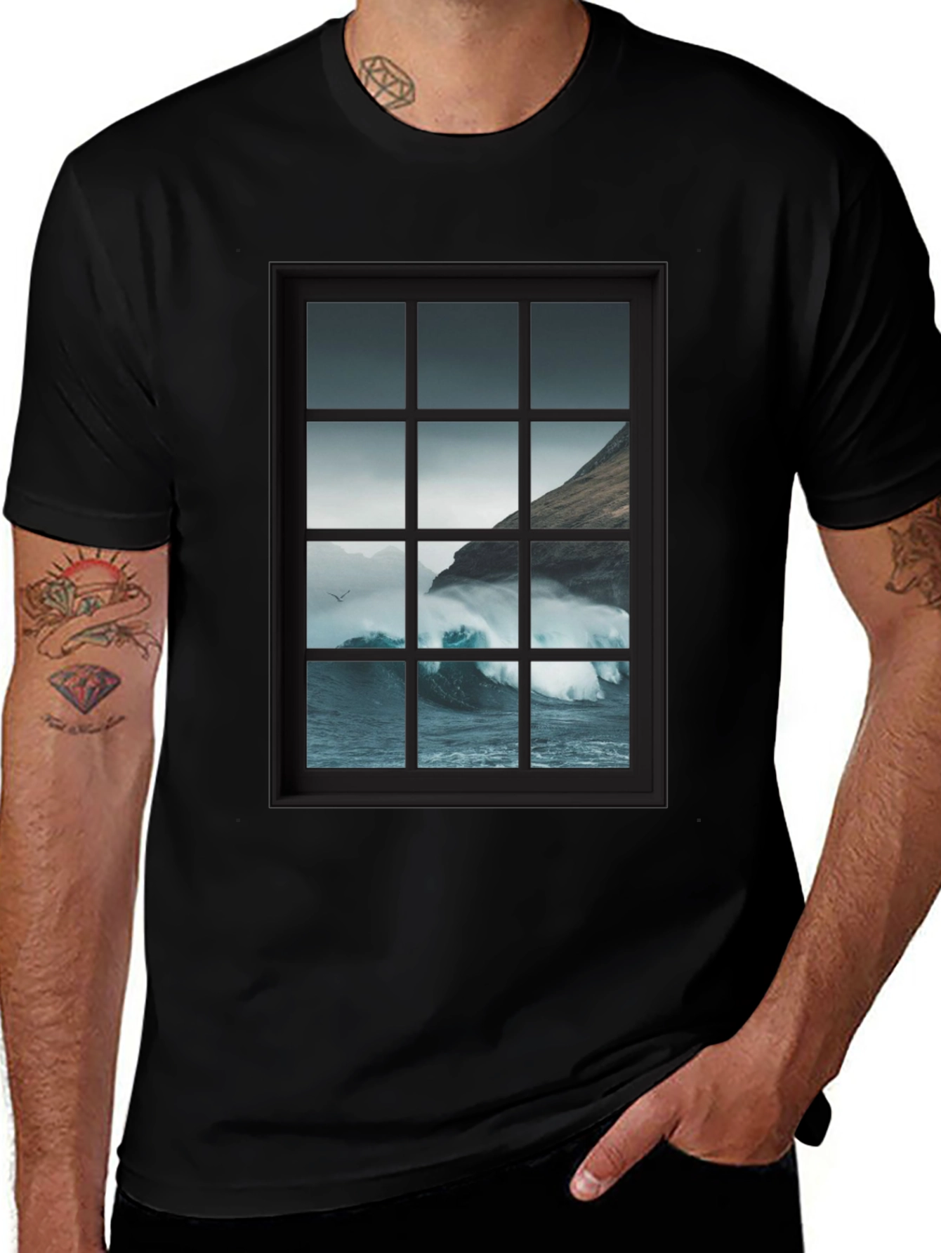 Variant 2 of Ocean View T-Shirt - Black Cotton Tee
