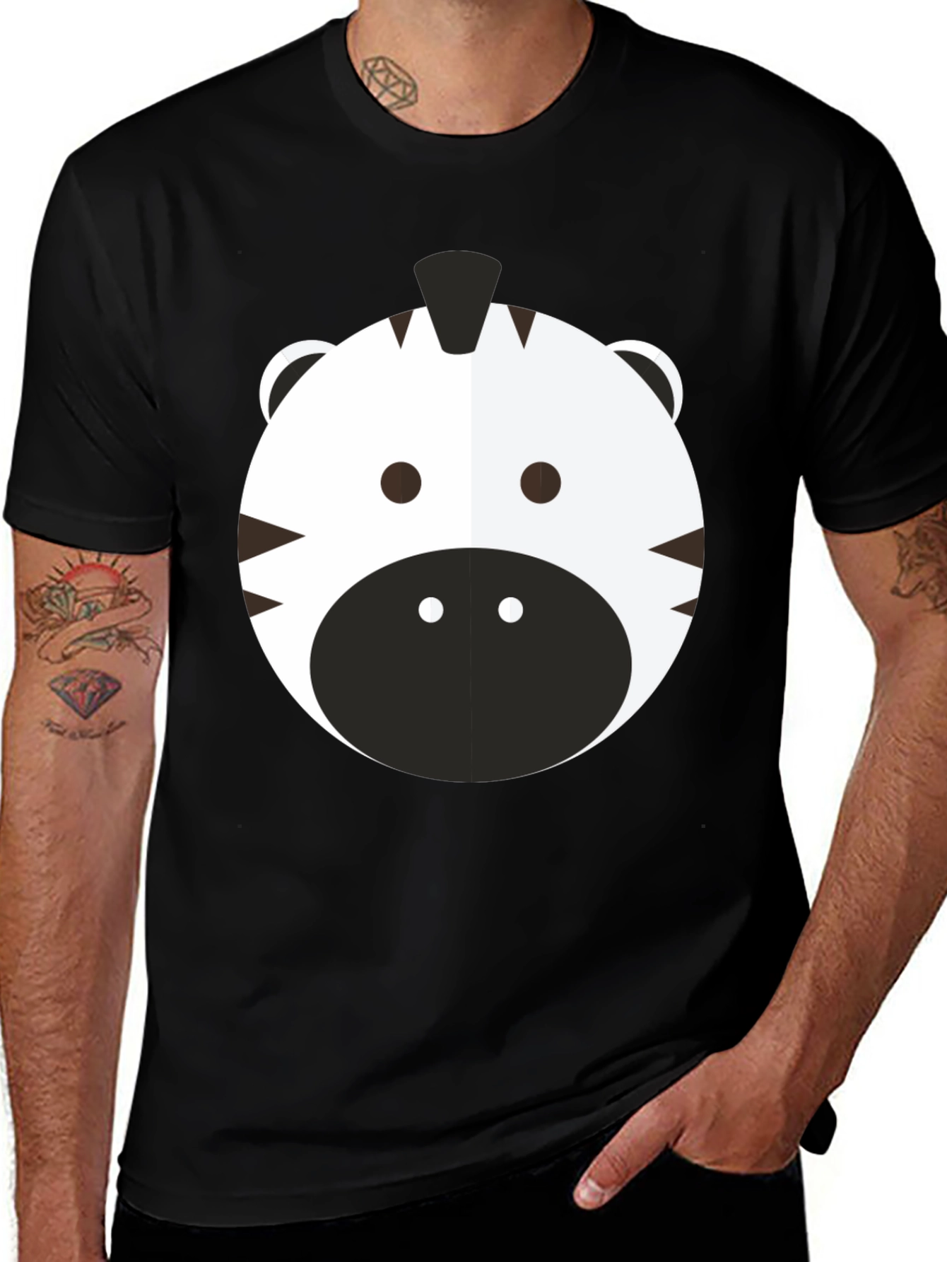 Black Cute Zebra Graphic Tee - Black Cotton T-Shirt main image