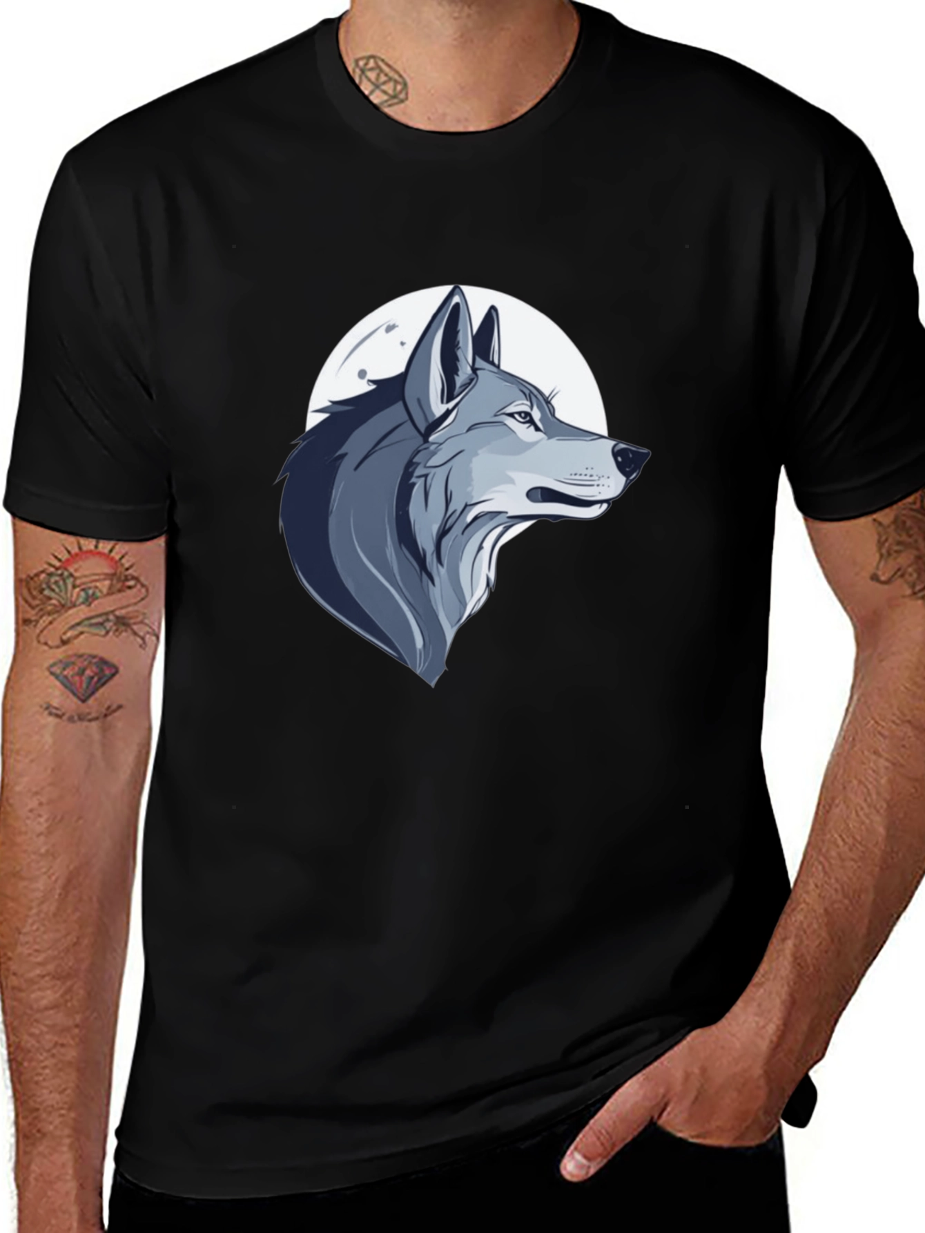 Variant 27 of Wolf Moon Graphic Tee - Cool Black T-Shirt