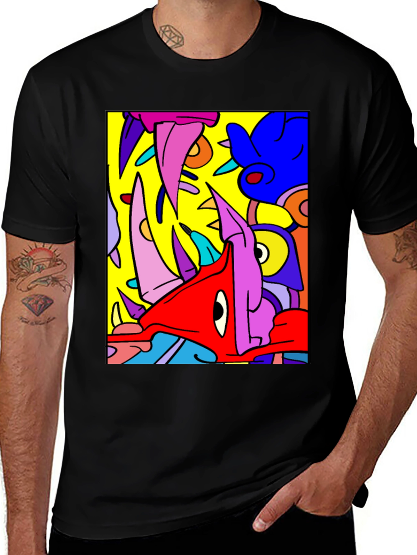 Variant 30 of Abstract Cartoon Graphic Black T-Shirt