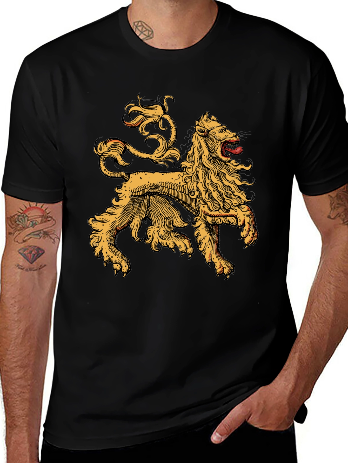 Variant 29 of Heraldic Lion Graphic T-Shirt - Black