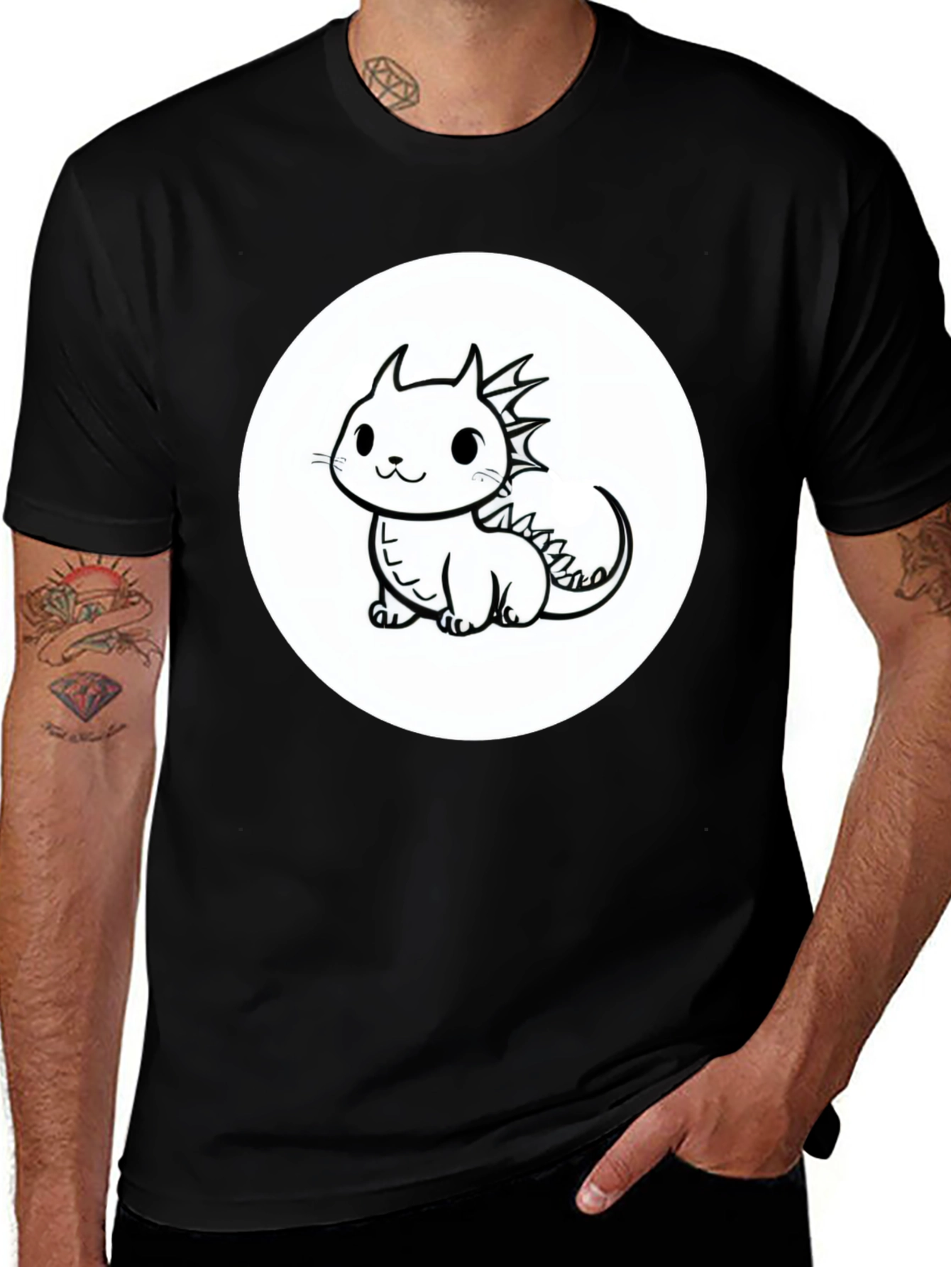 Variant 28 of Cute Dragon Graphic Tee - Black Cotton Casual T-Shirt