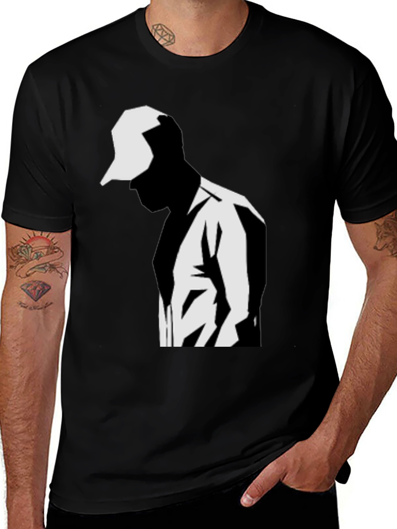 Modern Graphic T-Shirt: Black & White Silhouette Design