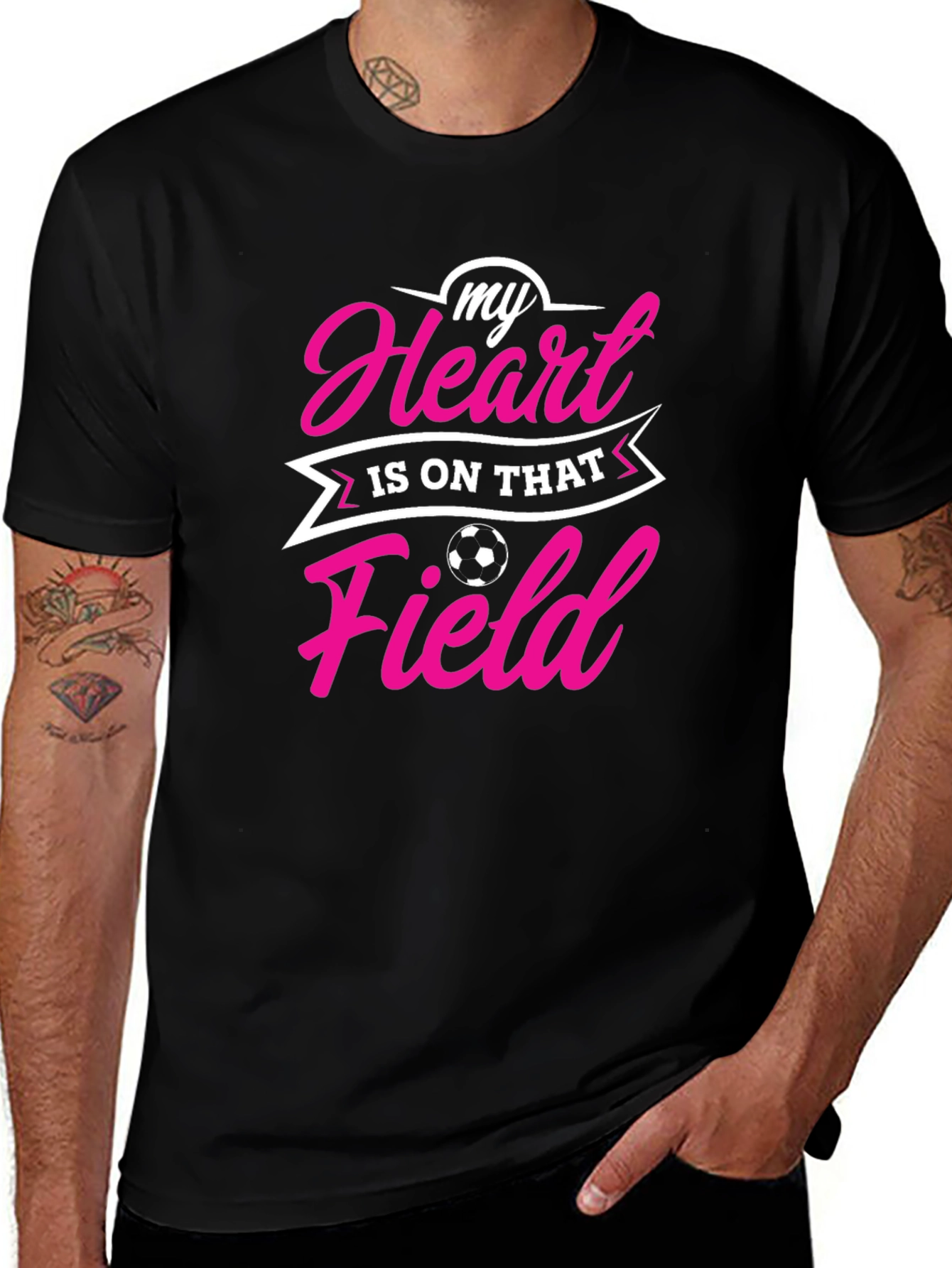 Variant 21 of Soccer Heart Field Graphic Tee - Black Cotton Shirt