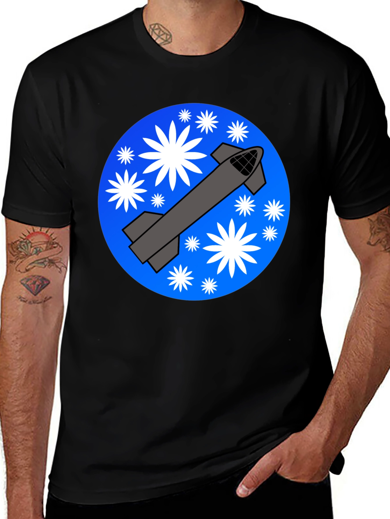 Variant 11 of Space Rocket Graphic T-Shirt - Starry Launch Design