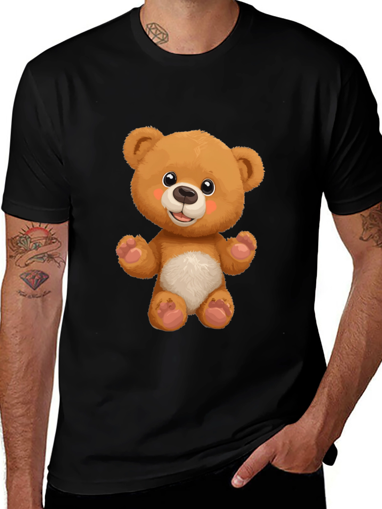 Variant 10 of Cute Teddy Bear Graphic Black T-Shirt