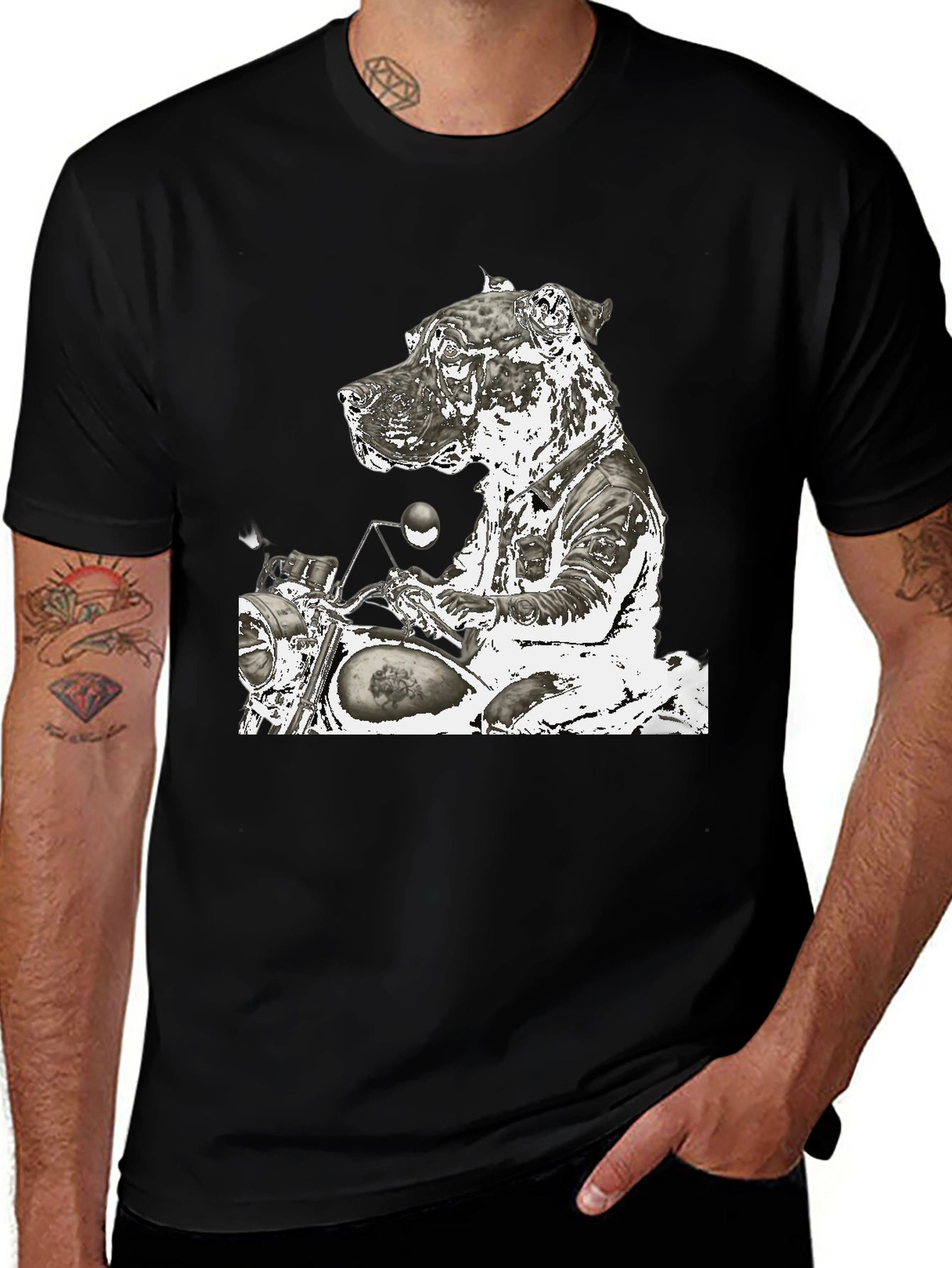 Variant 22 of Dog Biker Graphic T-Shirt - Black