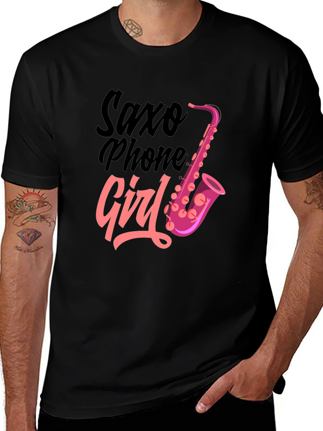 Variant 3 of Saxophone Girl Graphic T-Shirt - Black