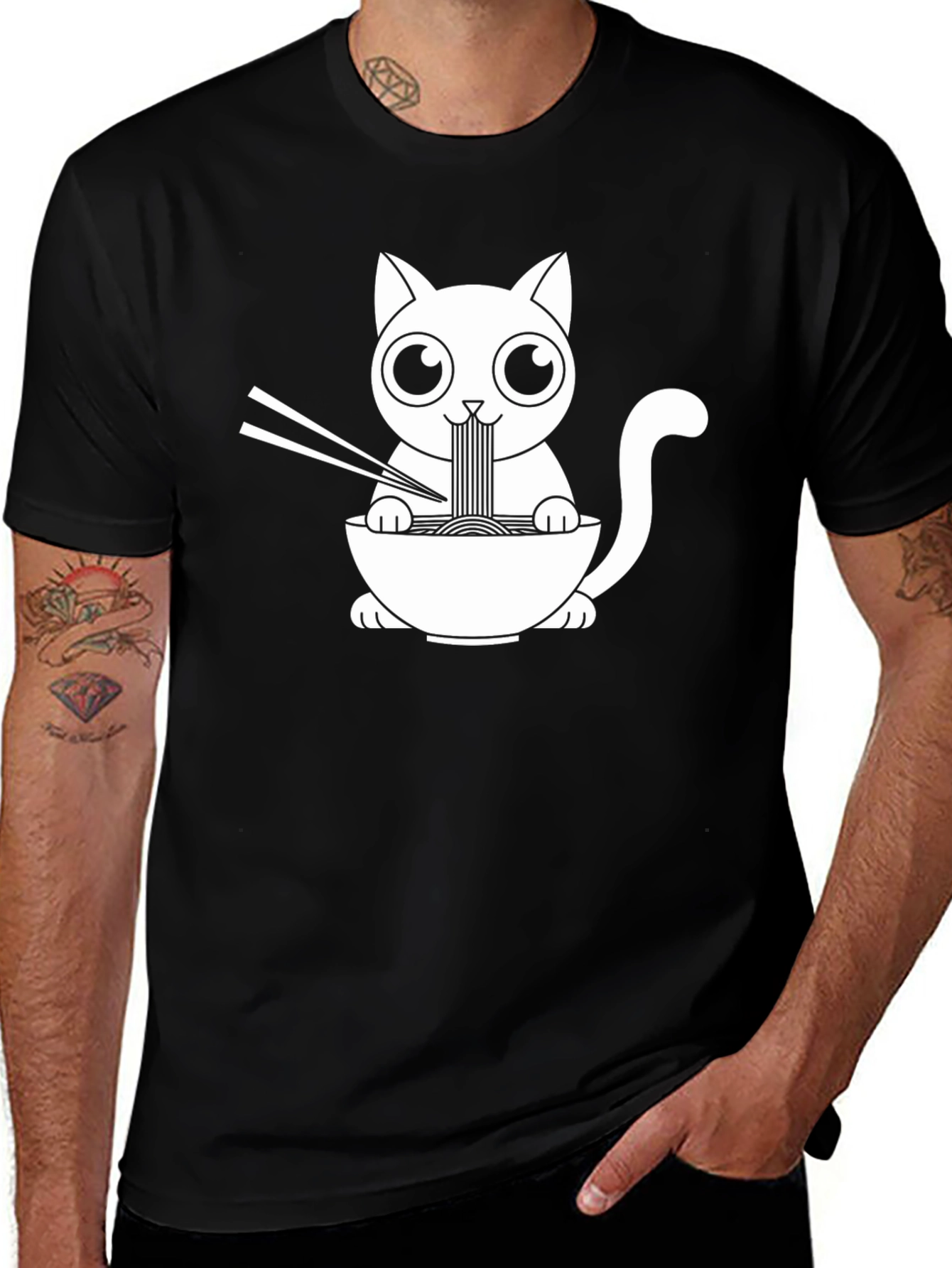 Variant 30 of Ramen Cat Graphic Tee - Black Unisex T-Shirt
