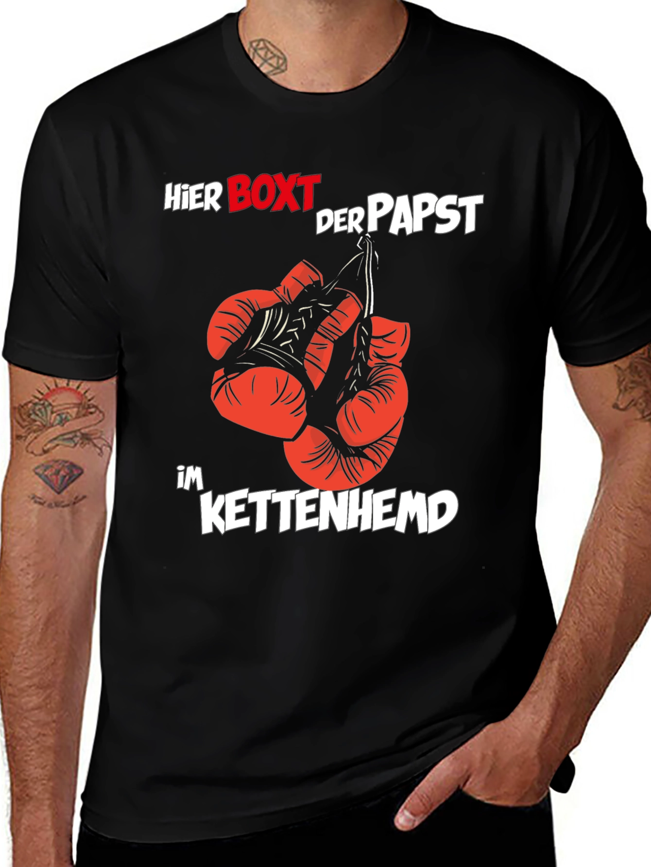 Variant 5 of Humorous Boxer Pope T-Shirt - German Text