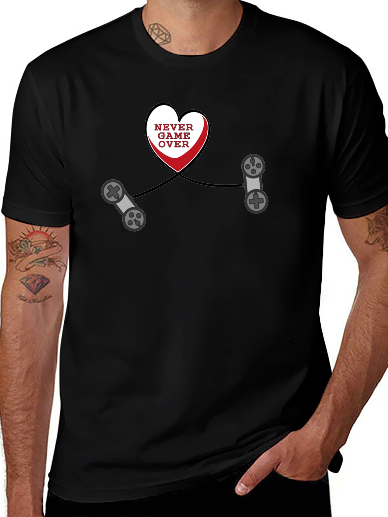 Variant 29 of Never Game Over Black T-Shirt - Gamer Love