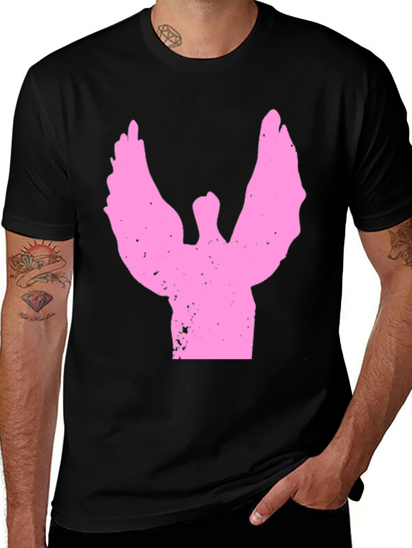 Variant 6 of Pink Angel Graphic Black T-Shirt