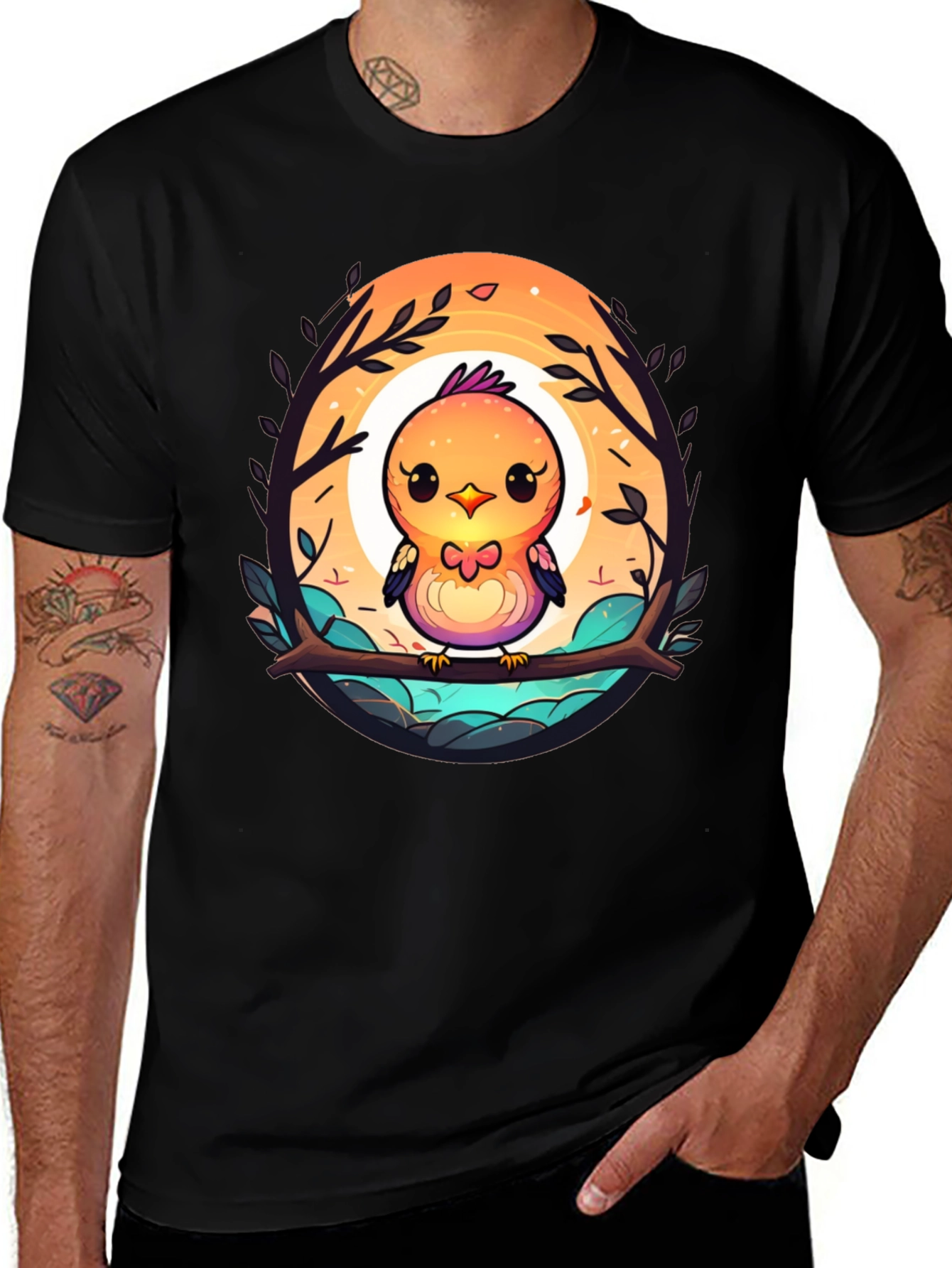 Variant 16 of Cute Cartoon Bird T-Shirt - Unisex Black Tee