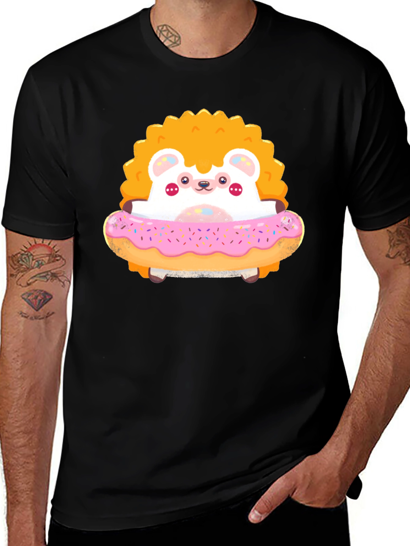 Variant 23 of Cute Hedgehog Donut T-Shirt, Stylish Casual Tee