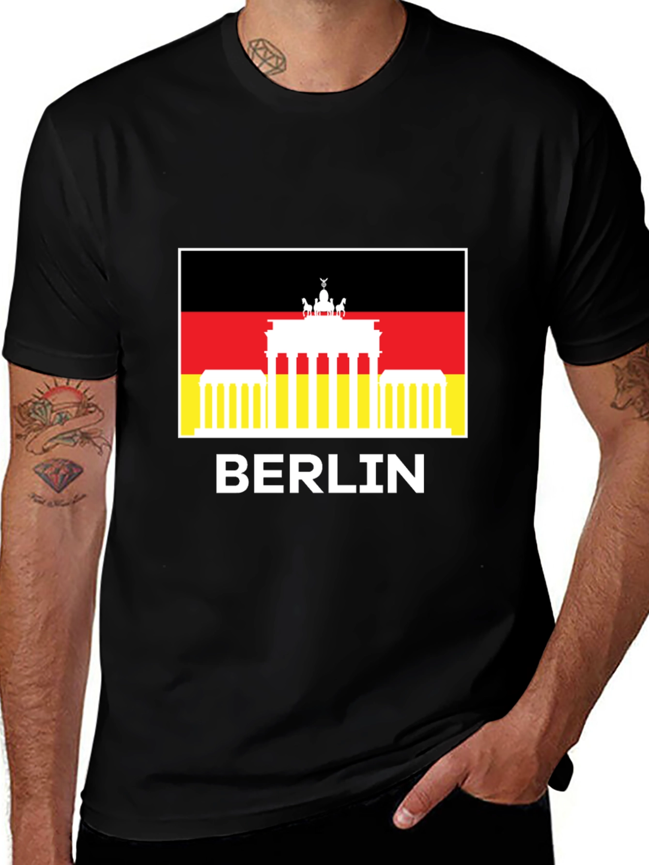 Berlin Germany Flag Graphic Tee - Black Cotton T-Shirt