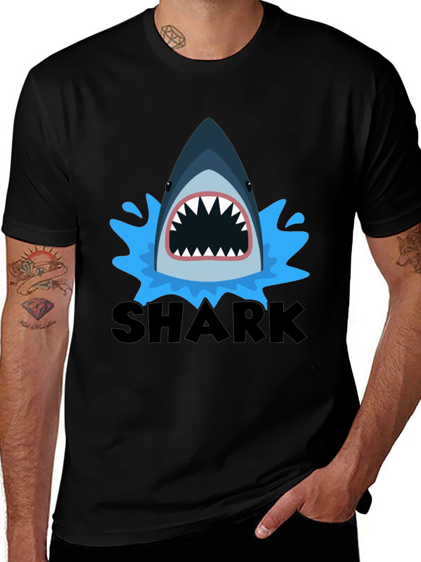 Variant 9 of Shark Graphic Print Black T-Shirt