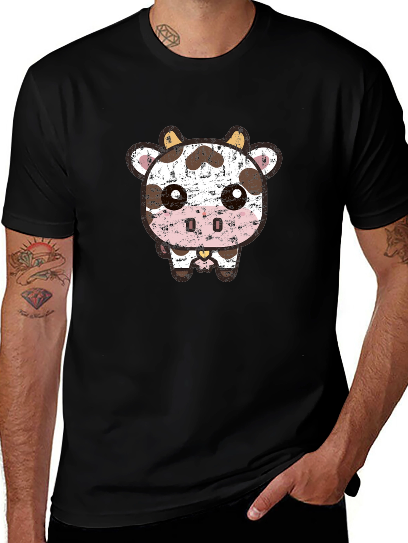 Variant 18 of Cute Cartoon Cow Graphic Tee - Black