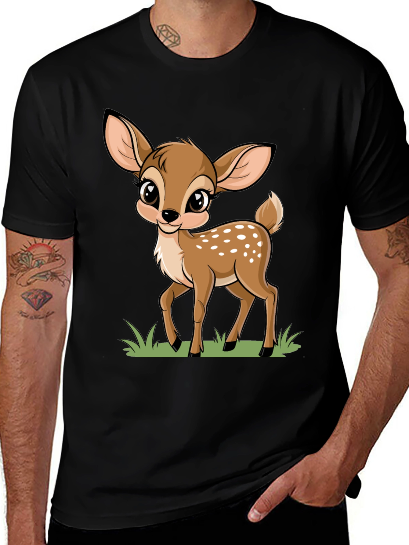Variant 22 of Cute Cartoon Deer Graphic Tee - Black