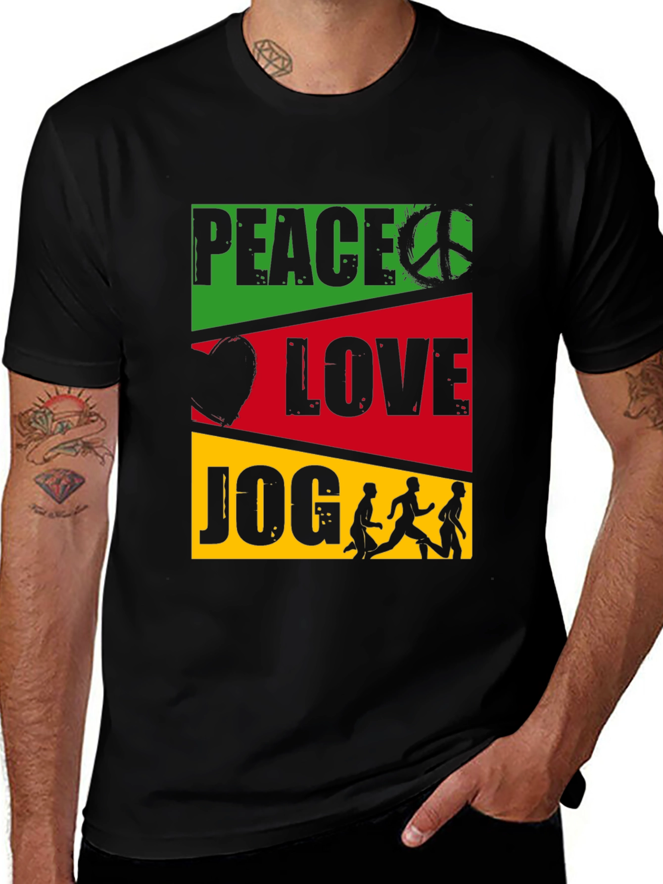 Variant 11 of Peace Love Jog T-Shirt: Black Graphic Tee for Runners