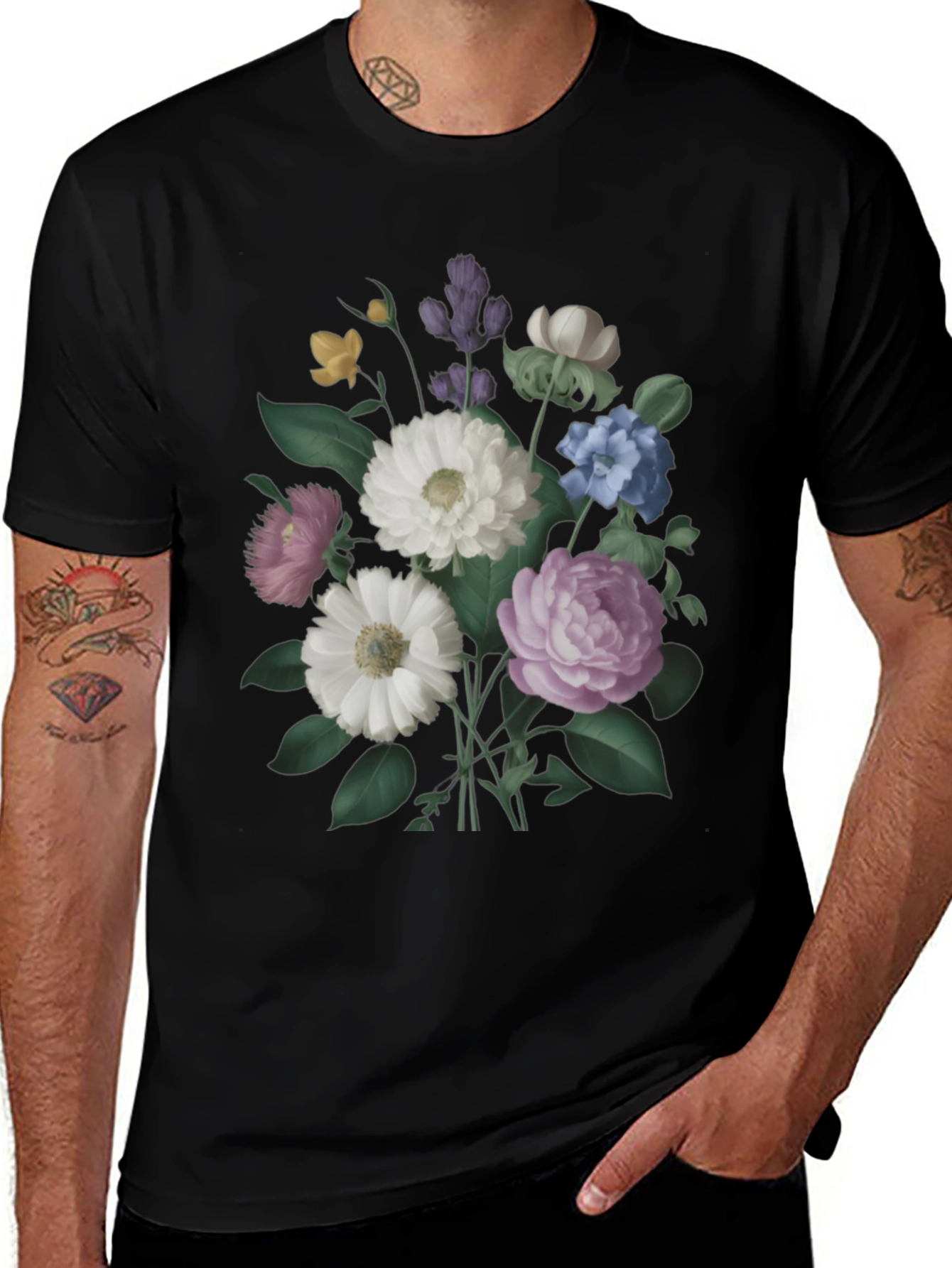 Variant 15 of Floral Bouquet Graphic Black T-Shirt