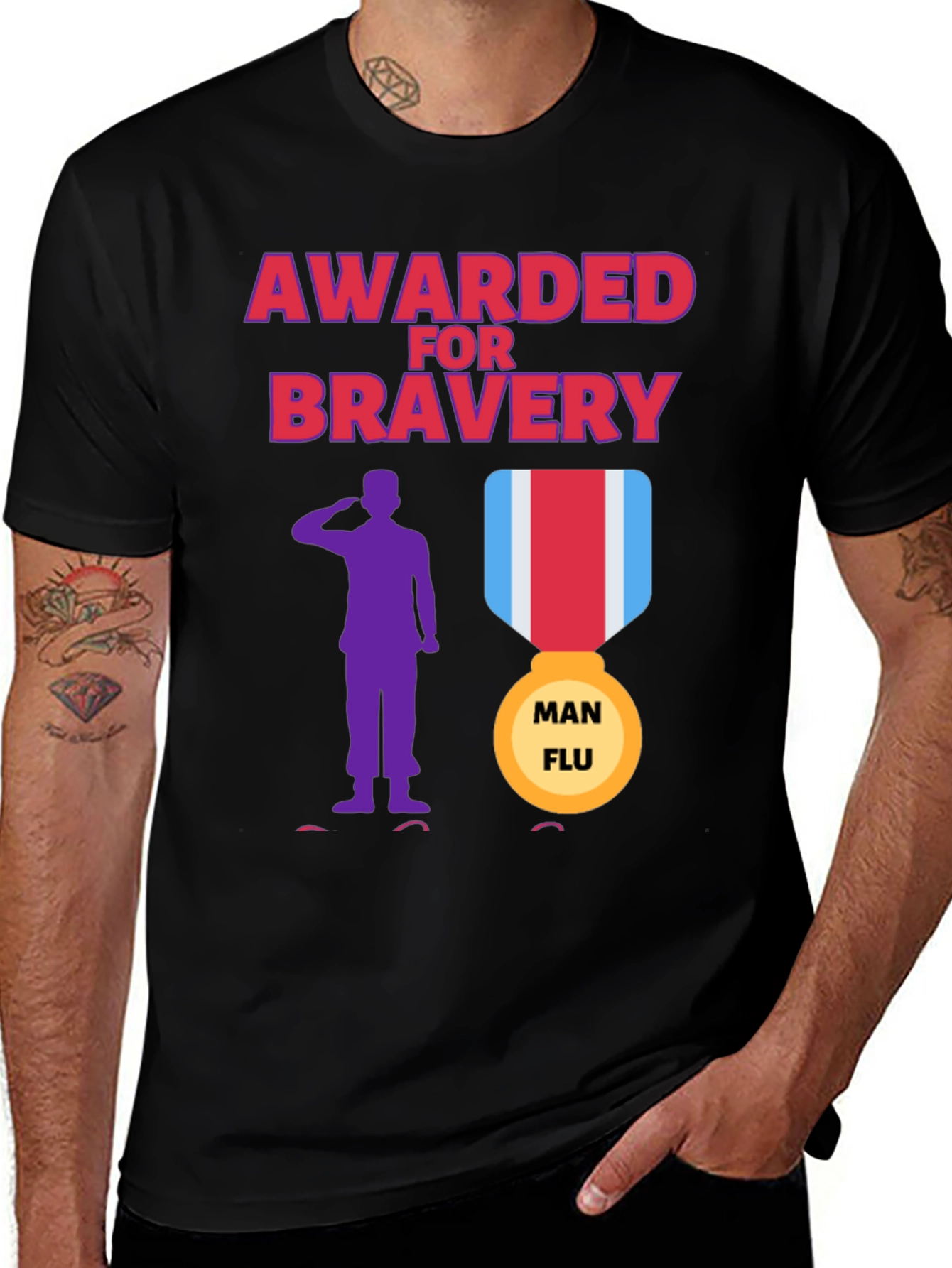 Variant 27 of Awarded for Bravery T-Shirt - Man Flu Medal