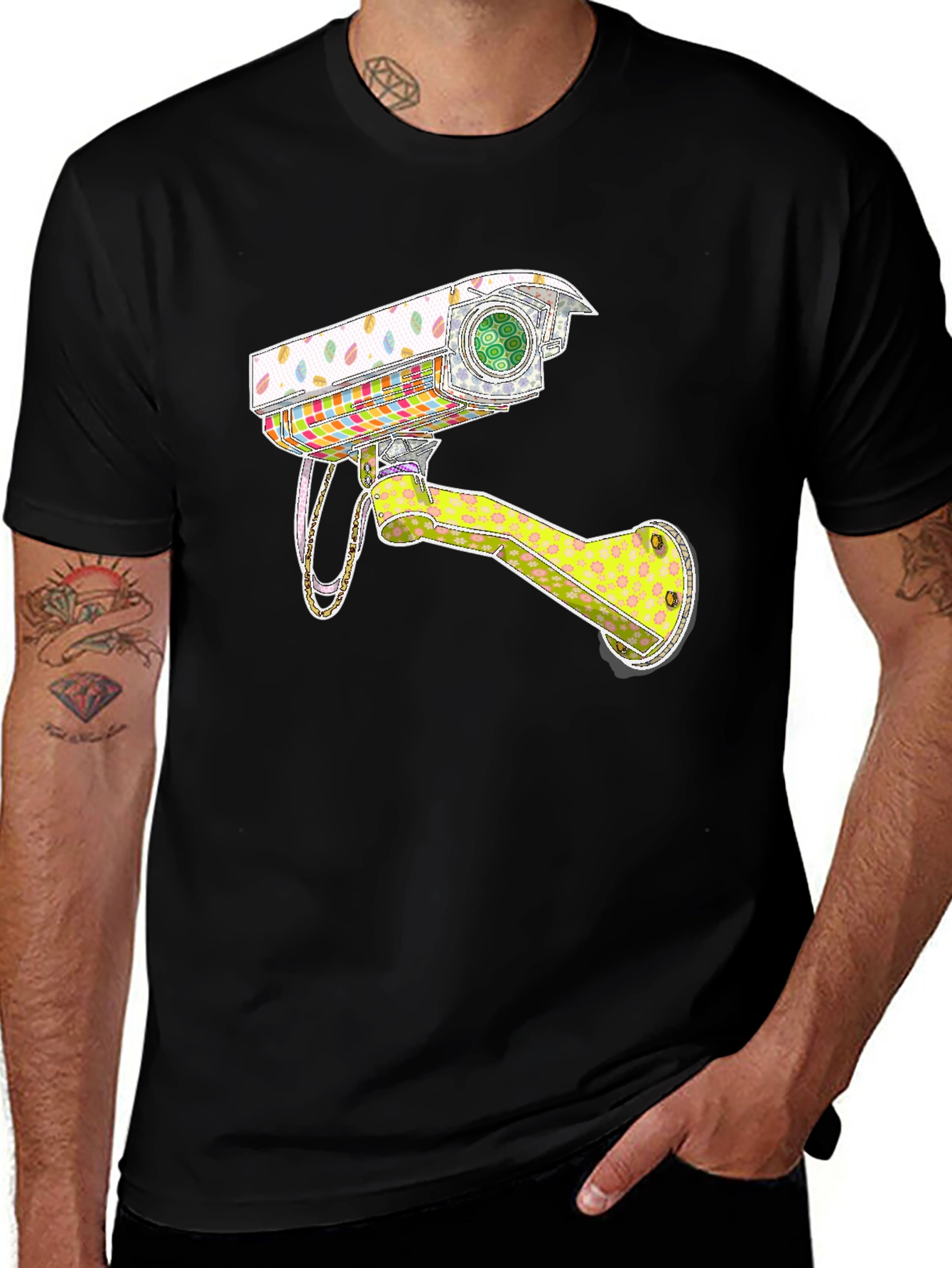 Variant 20 of Surveillance Camera Graphic Tee - Trendy Black T-Shirt