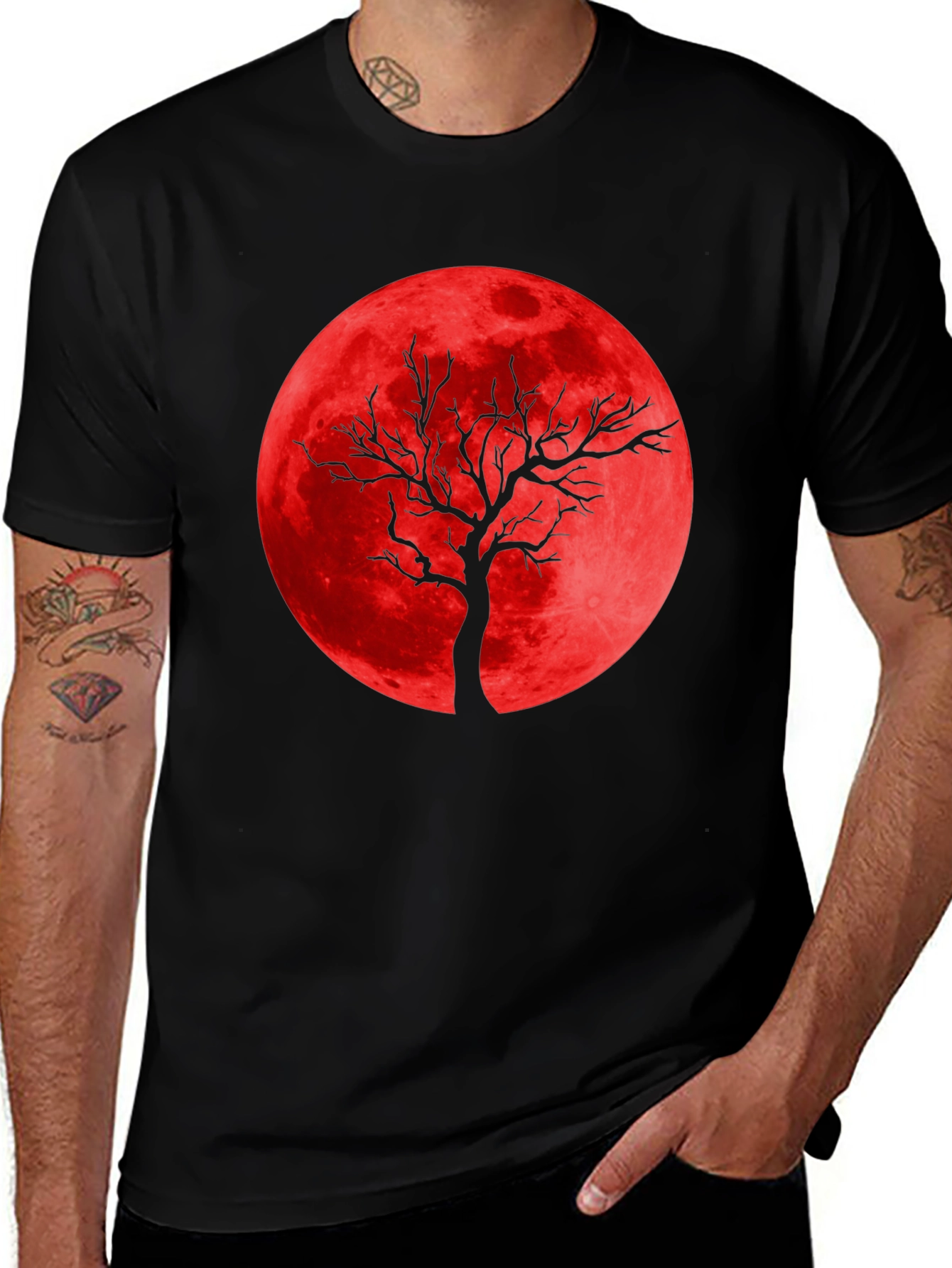 Variant 12 of Red Moon Tree Graphic Tee - Unique Design