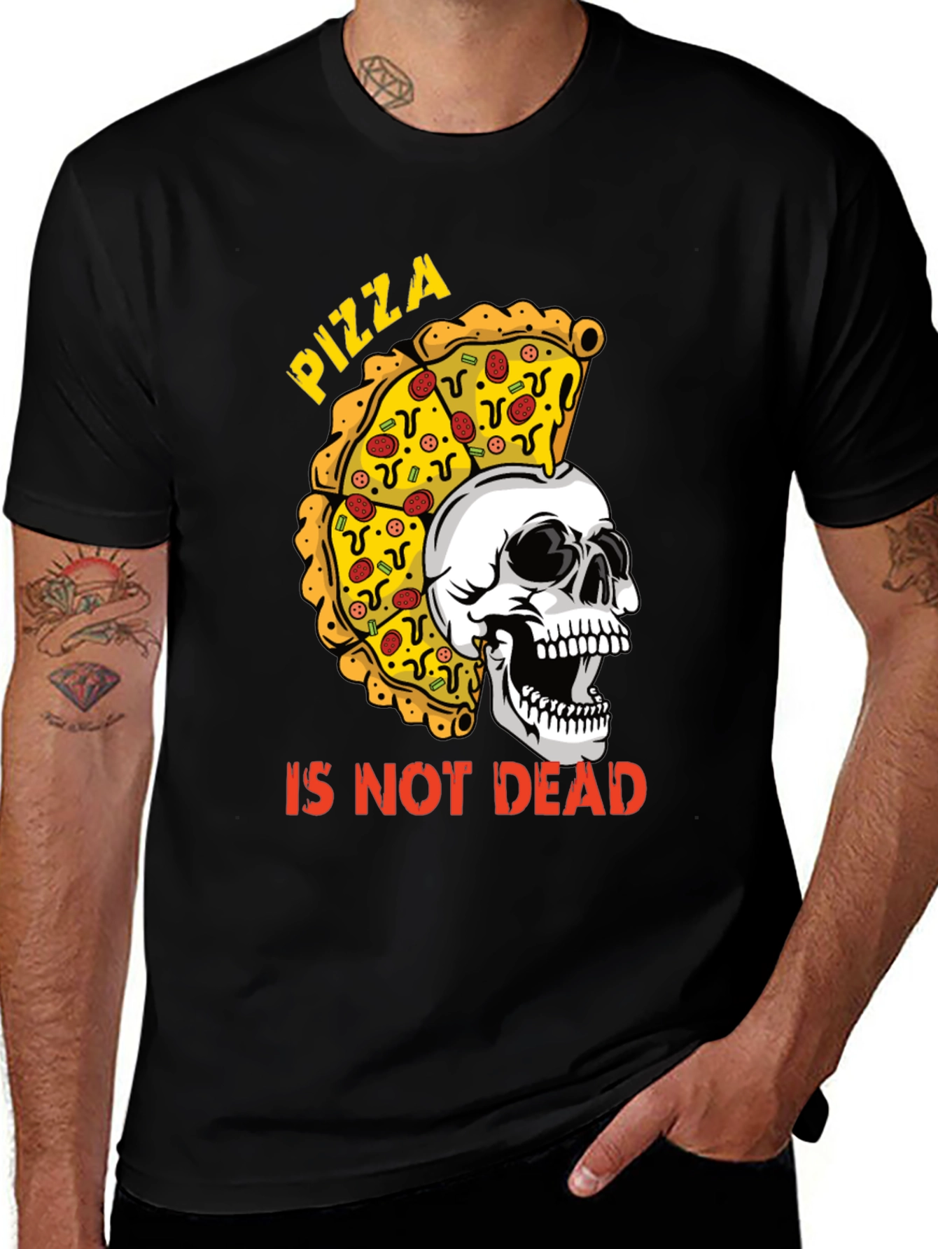 Variant 24 of Pizza Is Not Dead T-Shirt - Skull & Slice Design