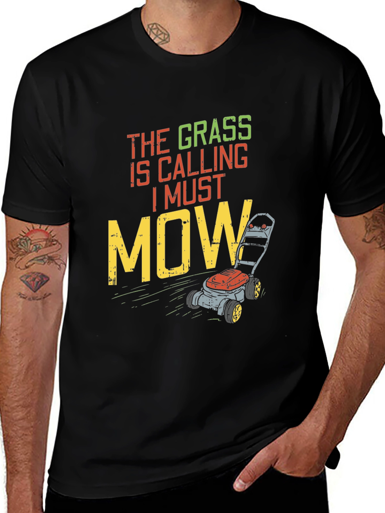 Black The Grass is Calling Funny Lawn Mowing T-Shirt main image