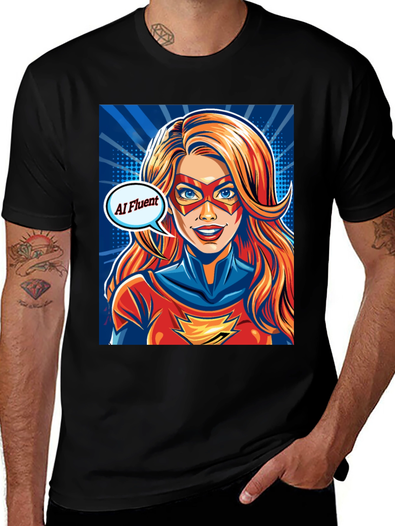 AI Fluent Superhero T-Shirt - Comic Style Tee