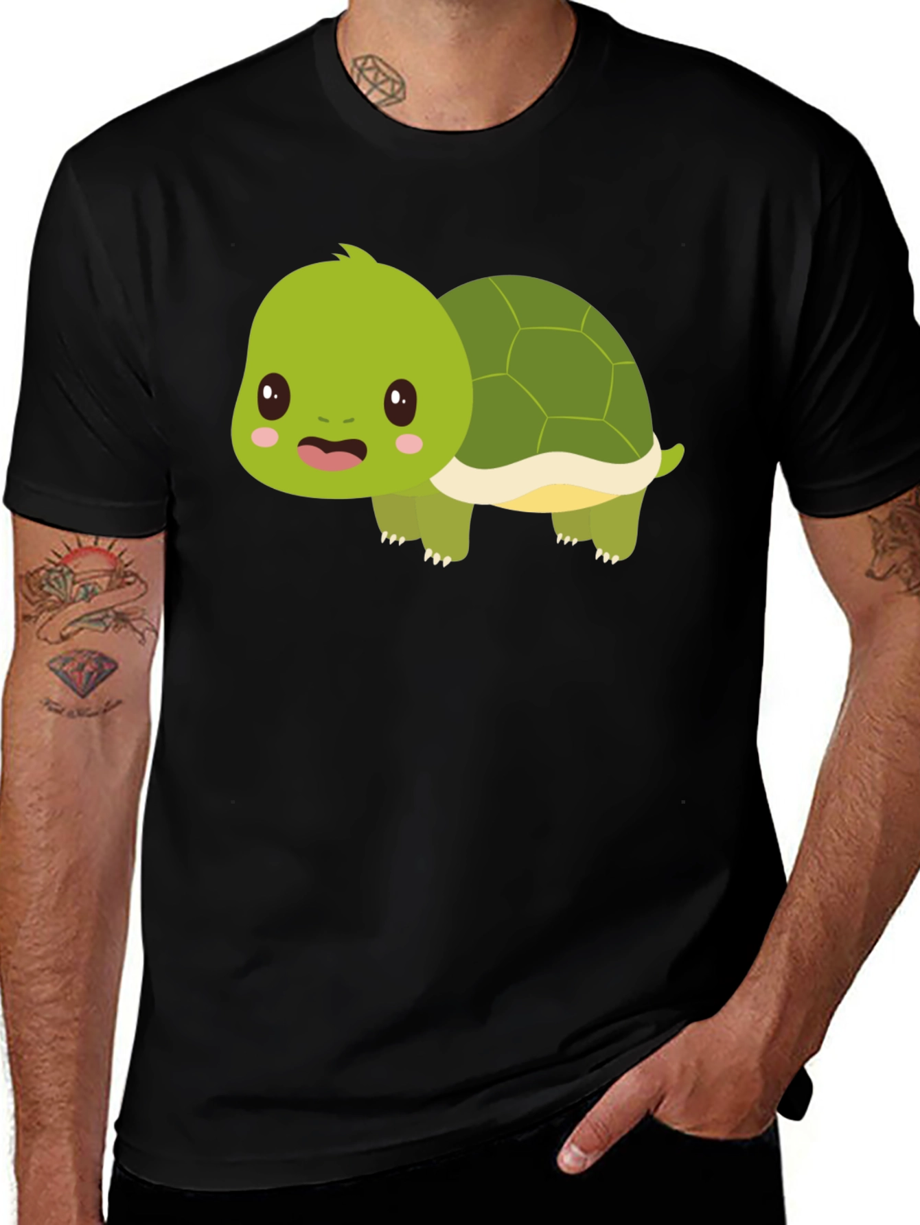 Variant 25 of Cute Turtle Graphic Tee - Black Cotton Shirt