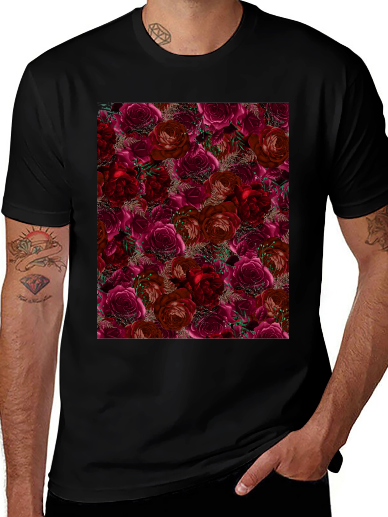 Floral Roses T-Shirt - Black