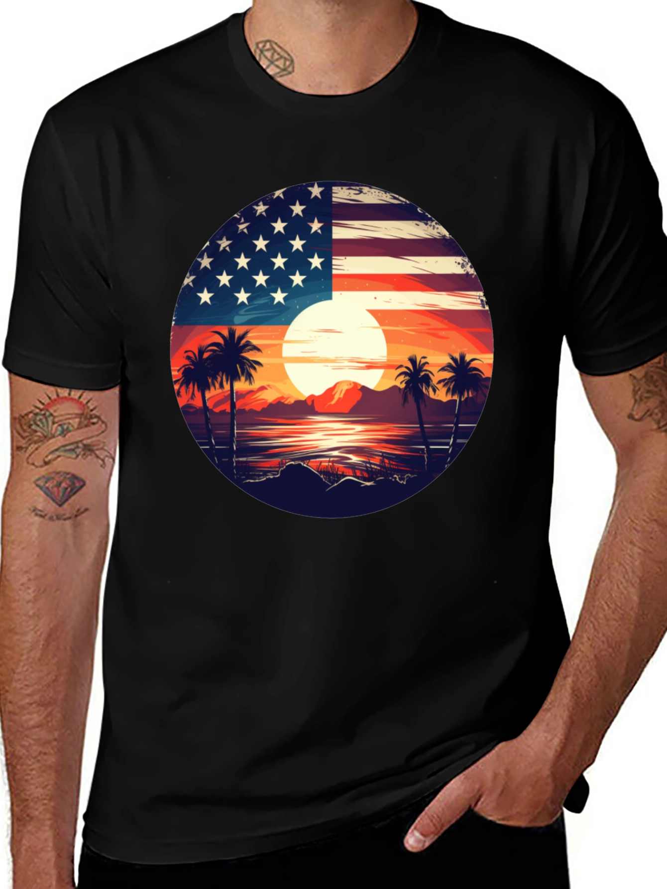 Variant 26 of USA Flag Palm Tree Graphic T-Shirt
