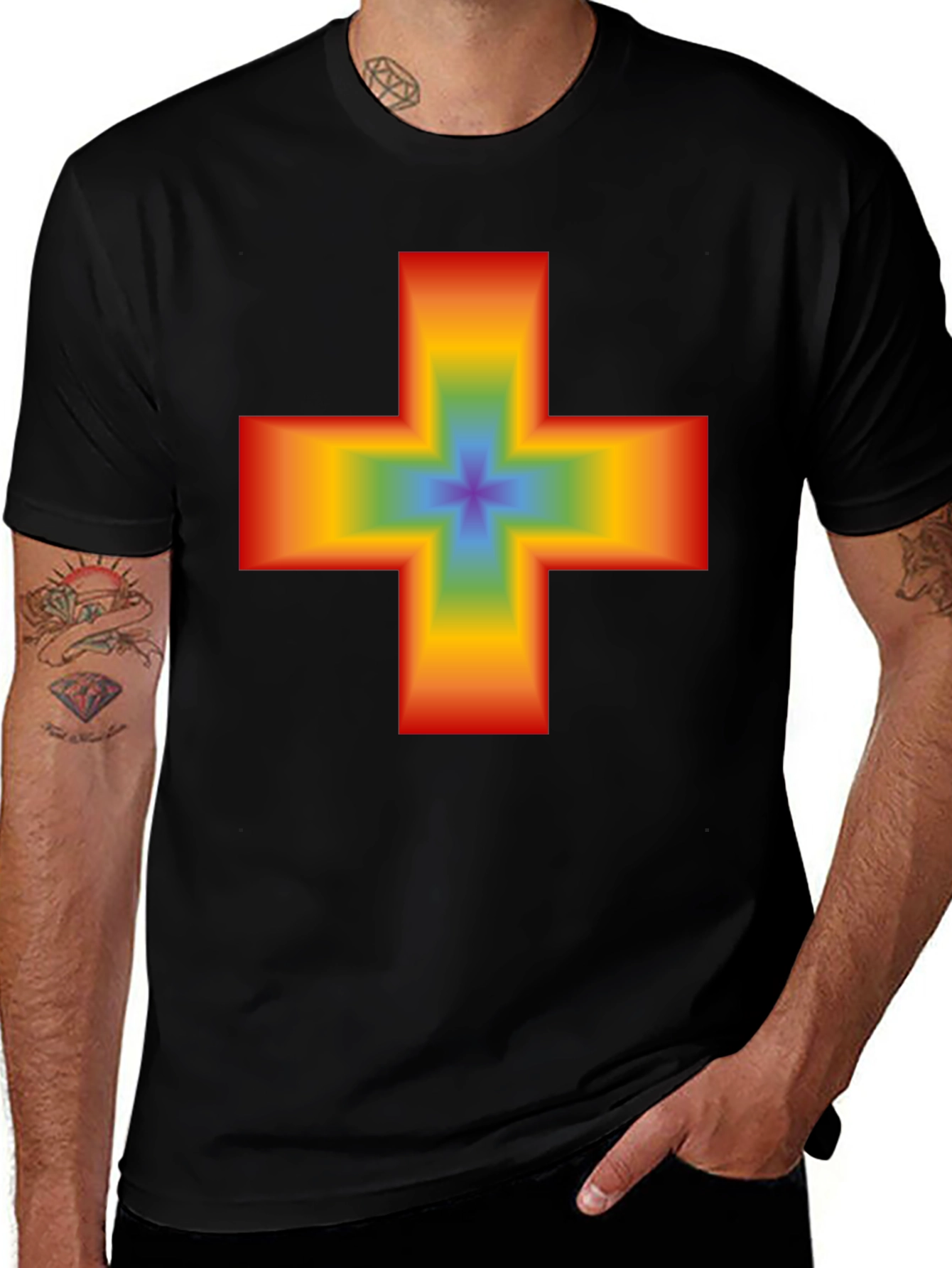Variant 21 of Rainbow Cross Graphic Tee - Black Unisex Shirt