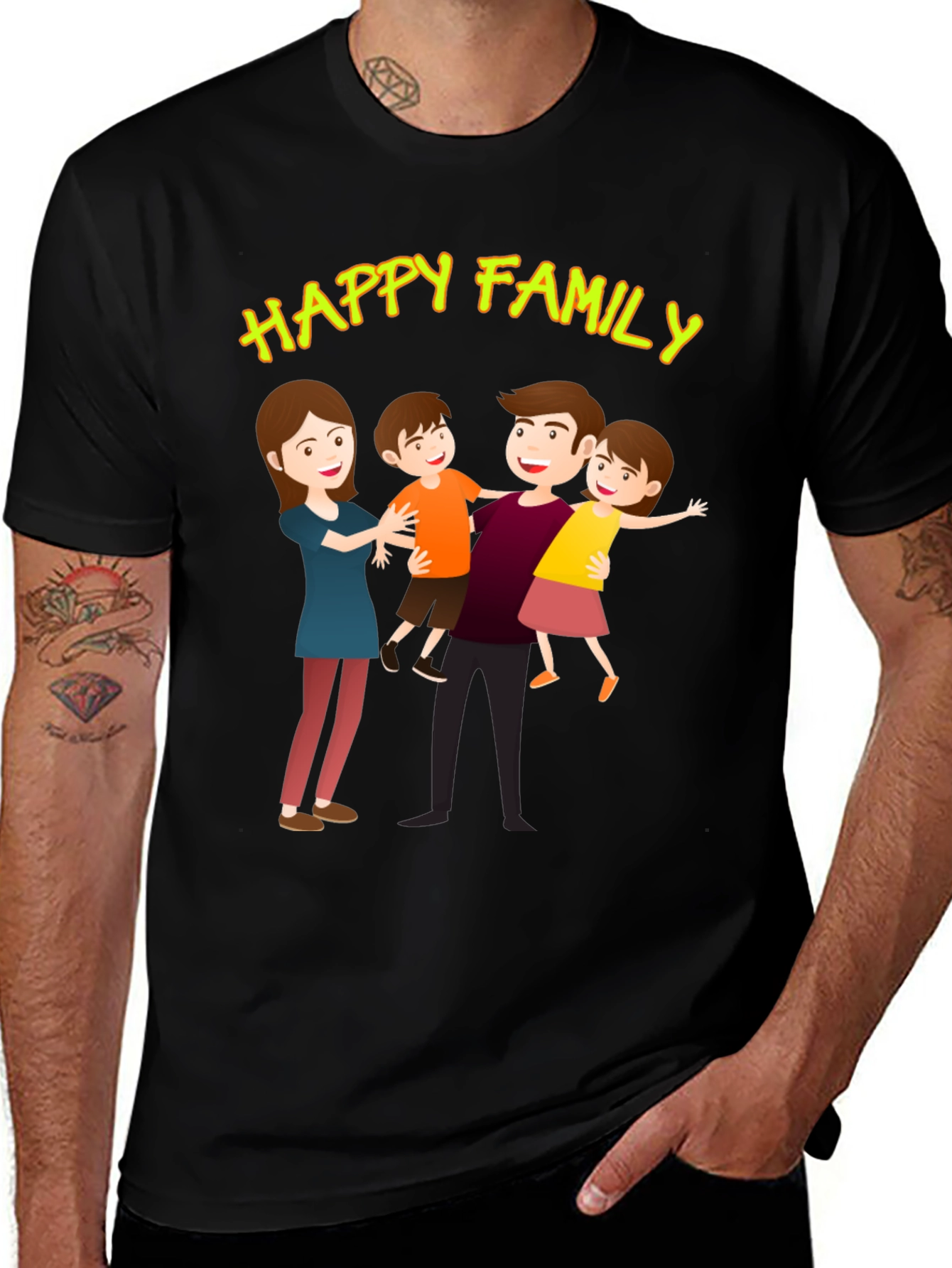 Variant 23 of Happy Family Graphic Tee - Black Cotton Blend