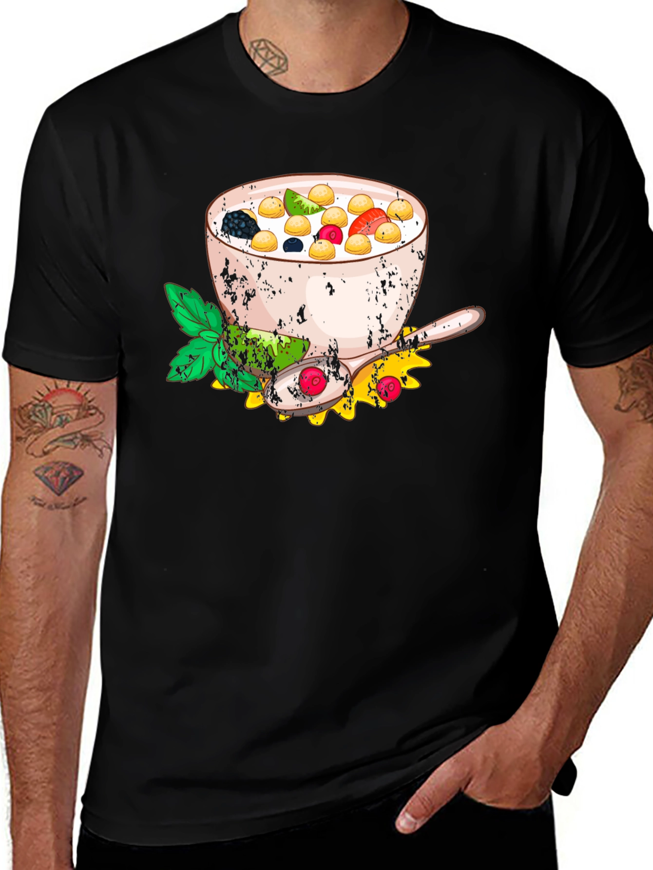 Cereal Bowl Graphic Tee - Unique Food Art Shirt