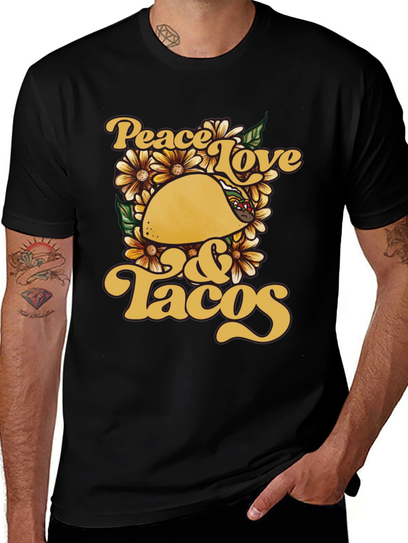 Variant 12 of Peace Love & Tacos Black Graphic Tee
