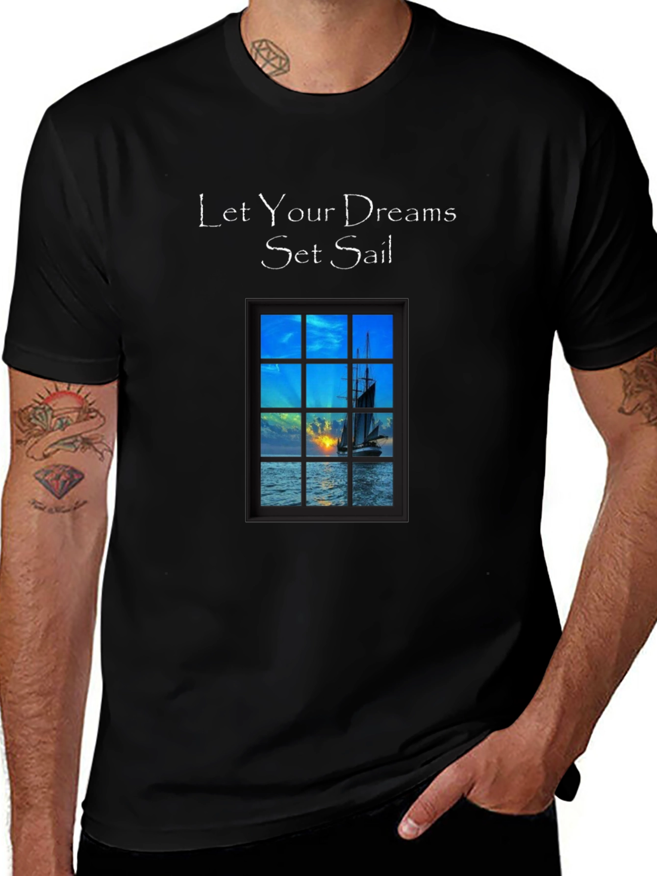 Variant 7 of Let Your Dreams Set Sail T-Shirt - Black Crew Neck Tee
