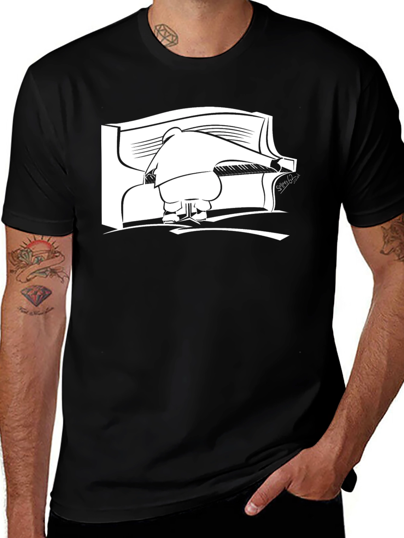 Variant 19 of Black T-Shirt with Piano Player Graphic