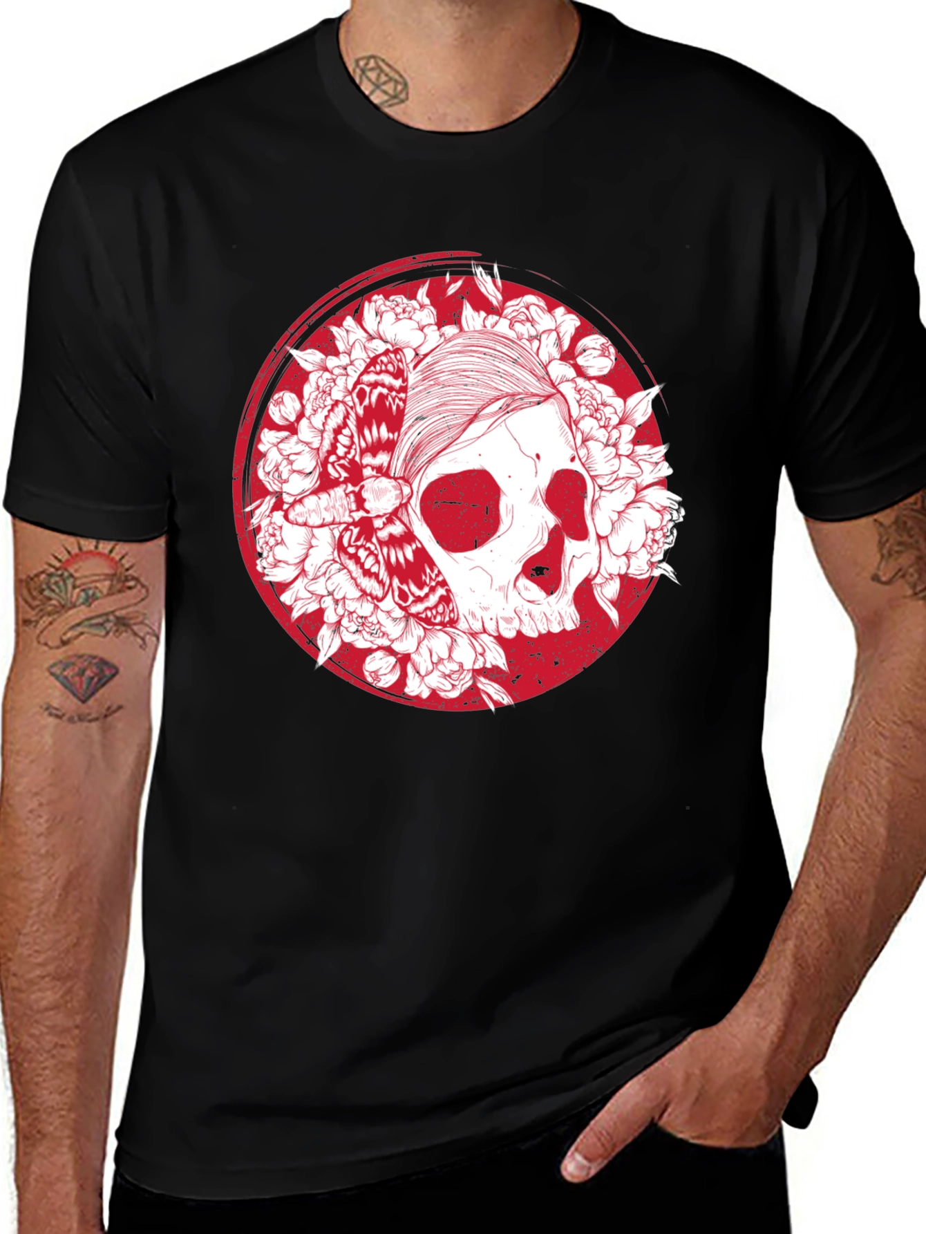 Variant 28 of Skull & Moth Graphic T-Shirt - Black