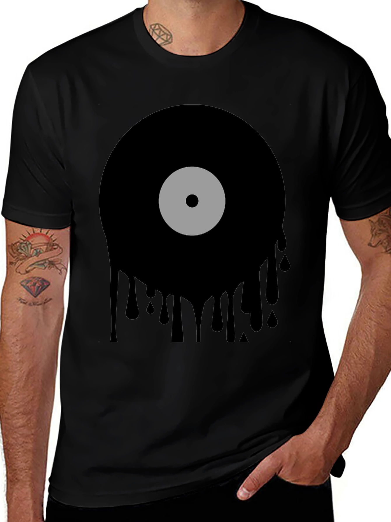 Variant 2 of Melting Vinyl Record Graphic T-Shirt - Black