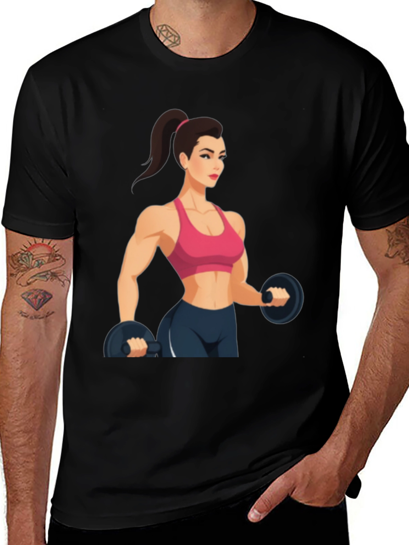 Variant 28 of Fitness Woman Graphic Black T-Shirt