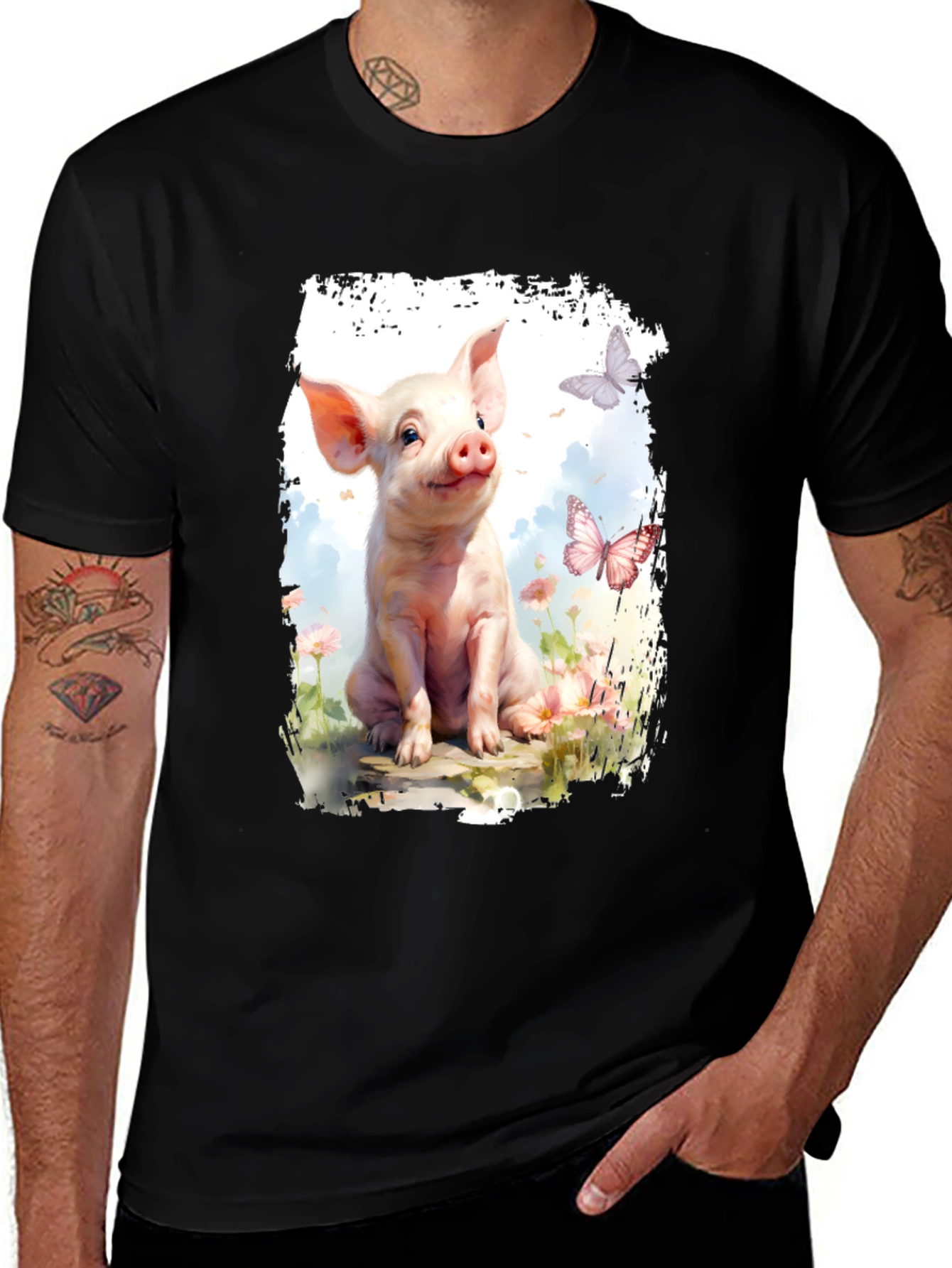 Variant 17 of Cute Piglet Graphic Black T-Shirt