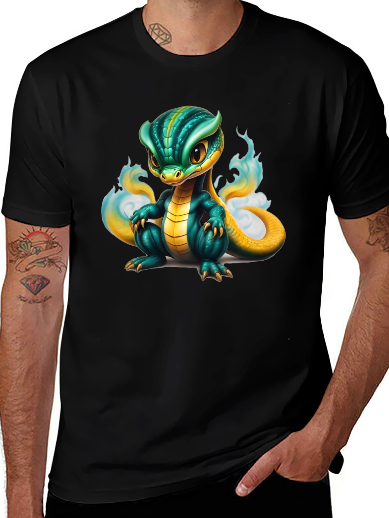 Variant 26 of Cute Cartoon Dragon Graphic Tee - Black