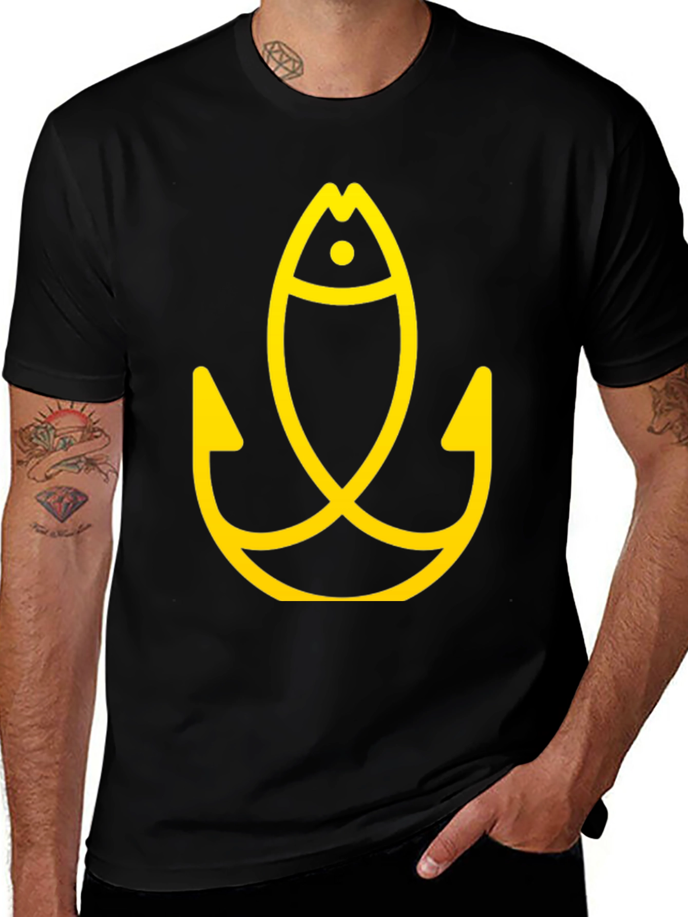 Variant 23 of Fish Hook Graphic Tee - Black Cotton T-Shirt