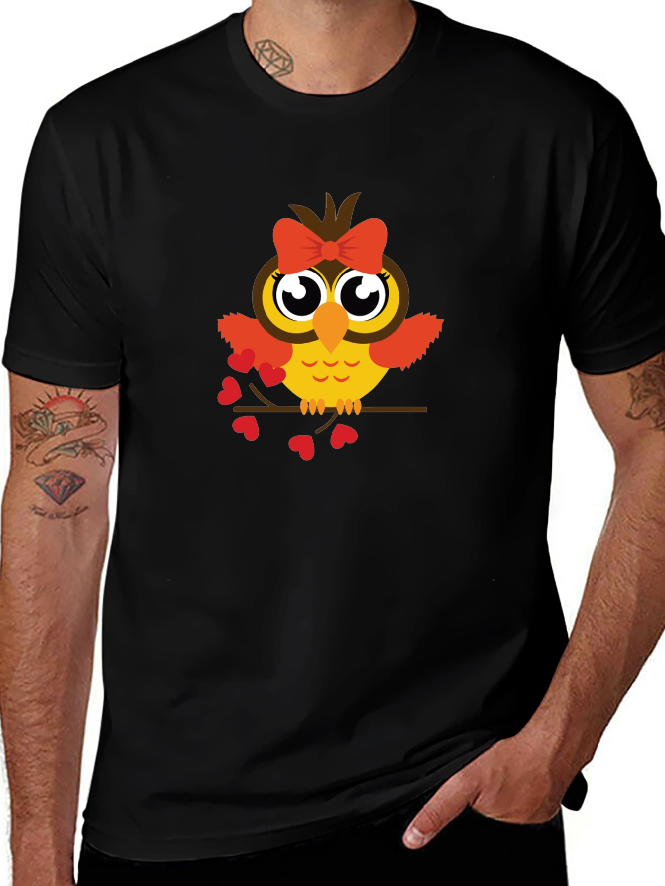 Variant 24 of Cute Owl With Bow Black T-Shirt