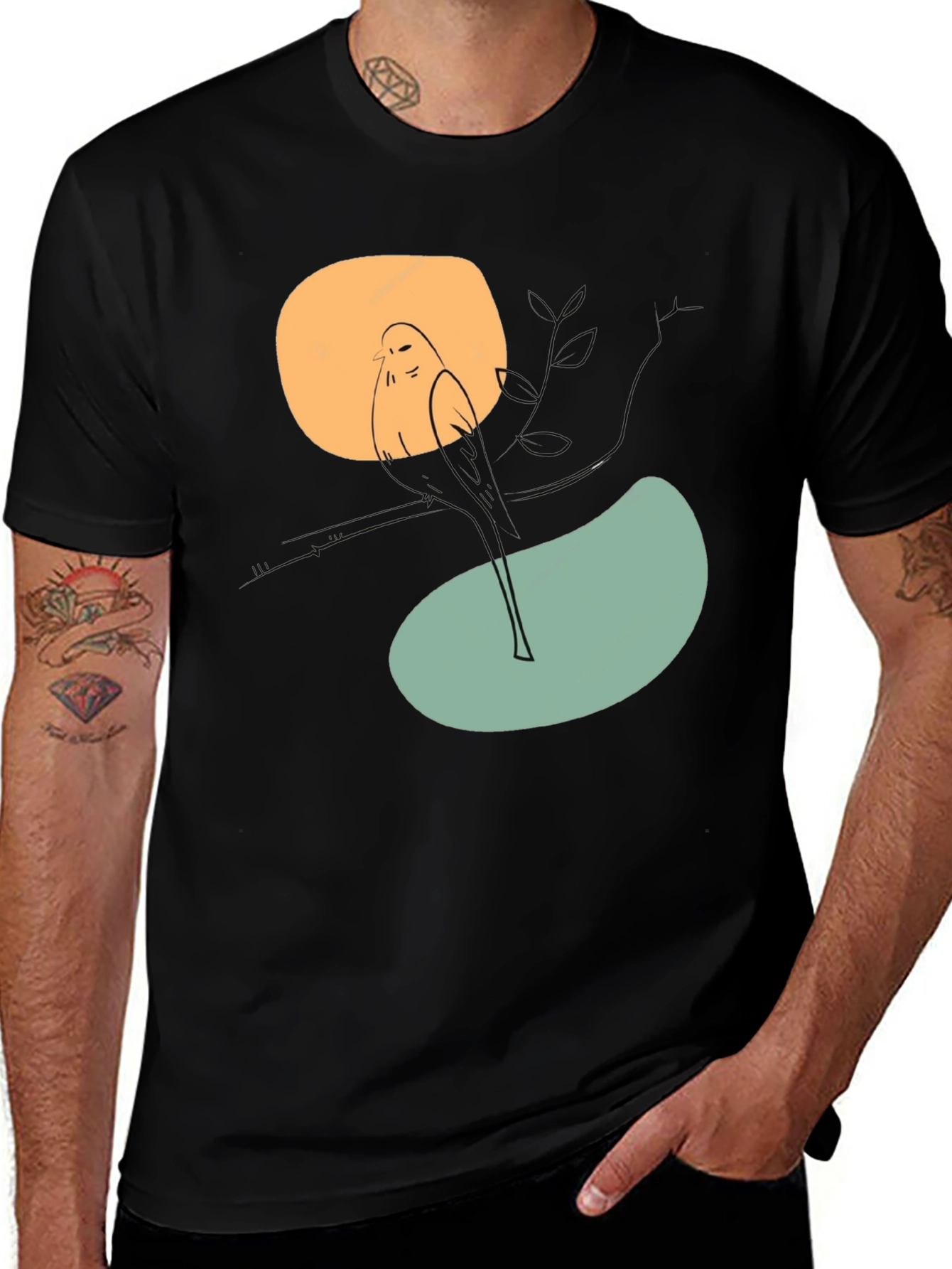 Variant 26 of Abstract Bird Graphic Tee - Casual Black T-Shirt