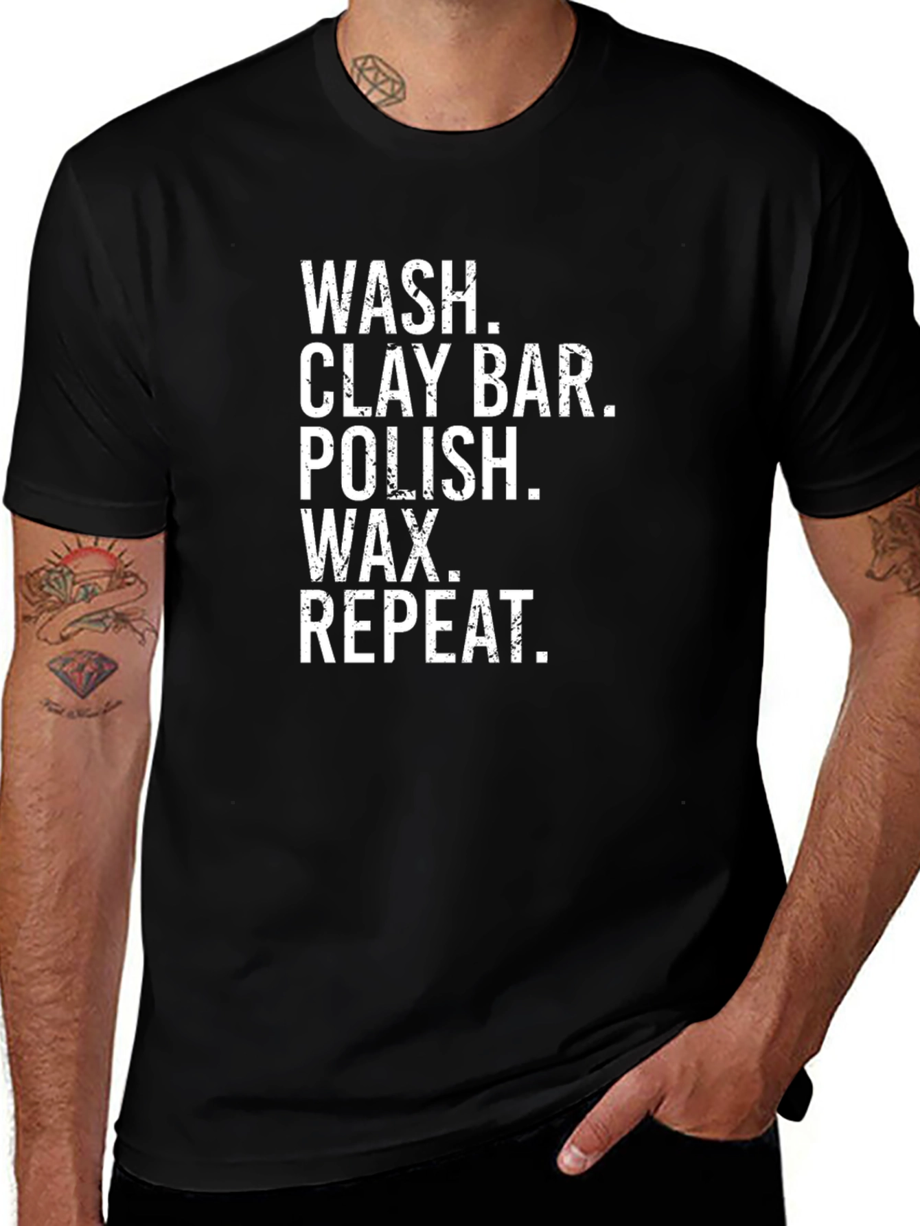Variant 18 of Wash Clay Bar Polish Wax Repeat Car Detailing T-Shirt