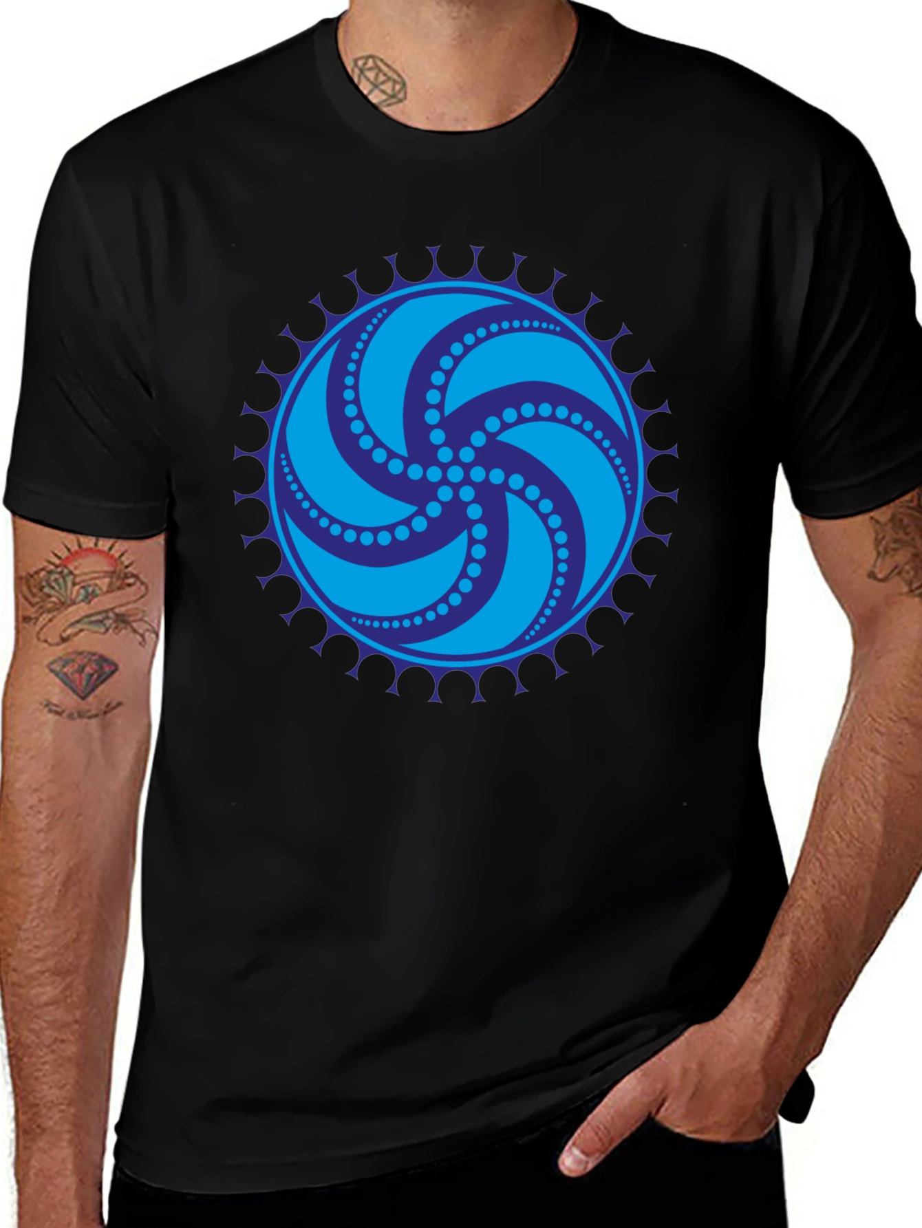 Variant 27 of Black Tee with Geometric Swirl Design